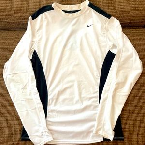 Vintage Nike Mens Compression Long Sleeve Shirt White Black 2XL XXL - GUC!